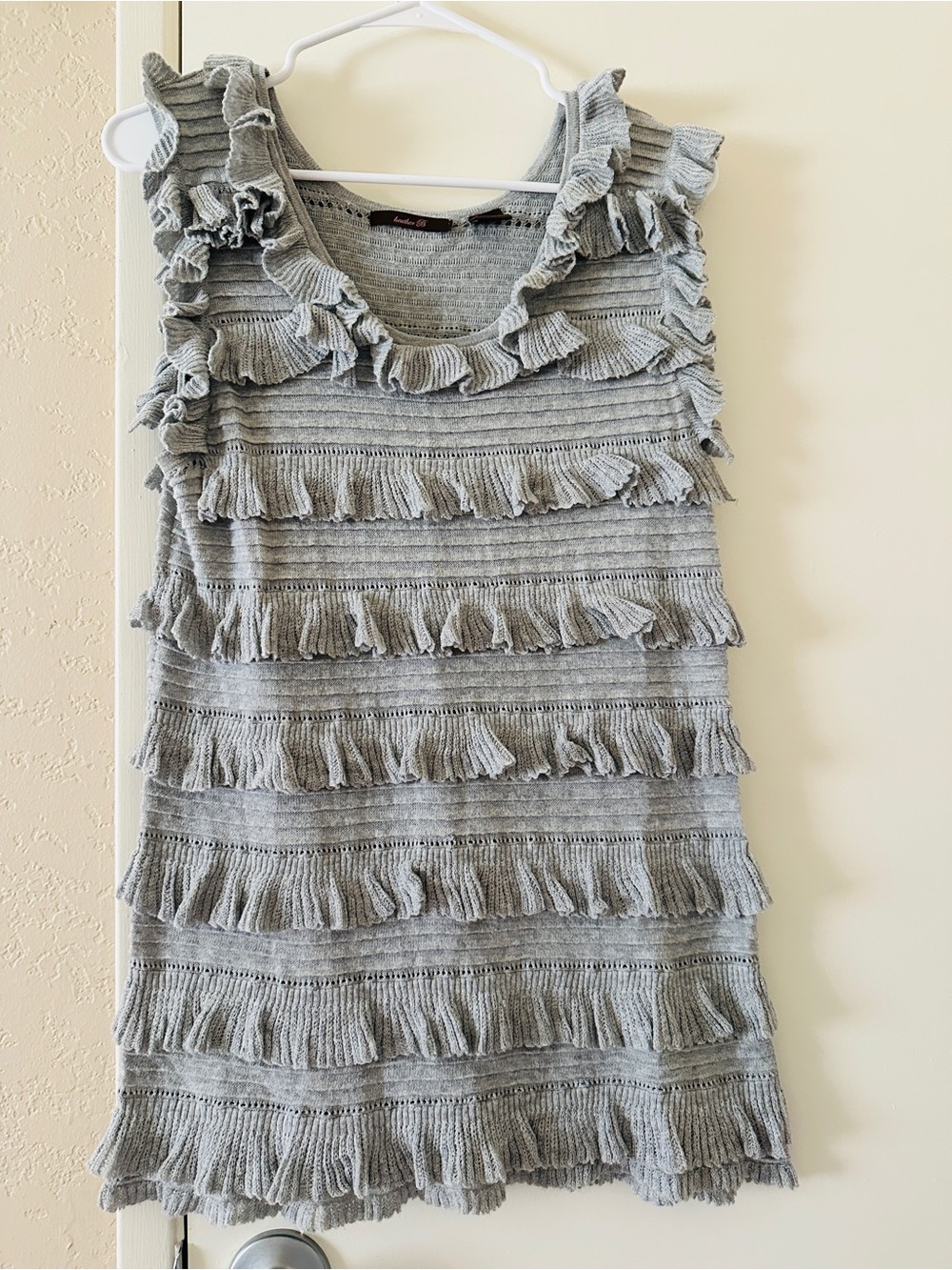 Heather B Textured Knit Top in Light Gray Size Large Scoop Neck